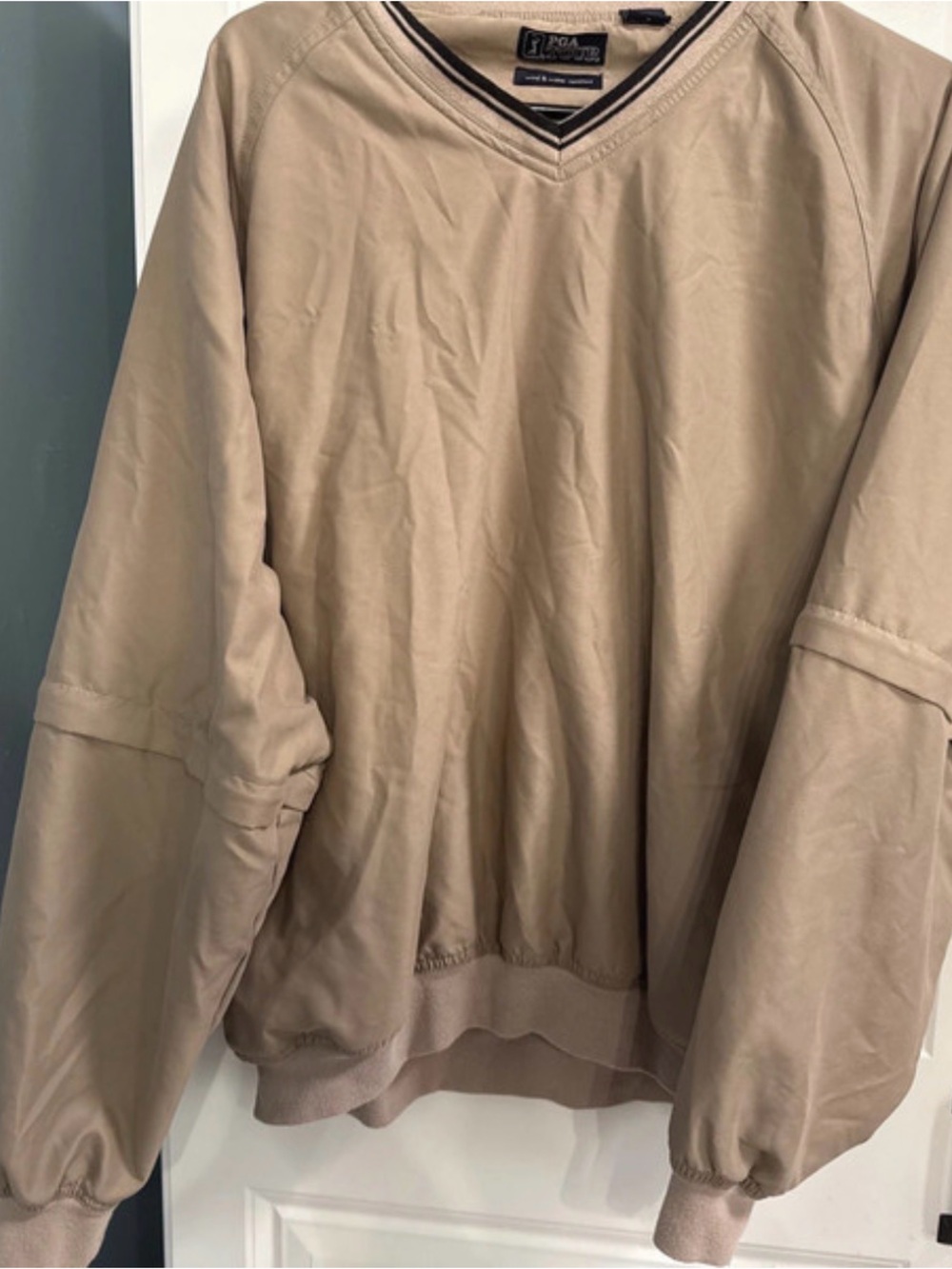 PGA Tour Men's Lightweight V-Neck Shirt Jacket in Beige